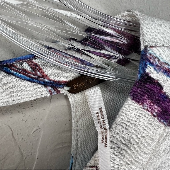 Free People Teagan Floral Blue Purple Boho Double V Cutout Mini Dress - Picture 9 of 14